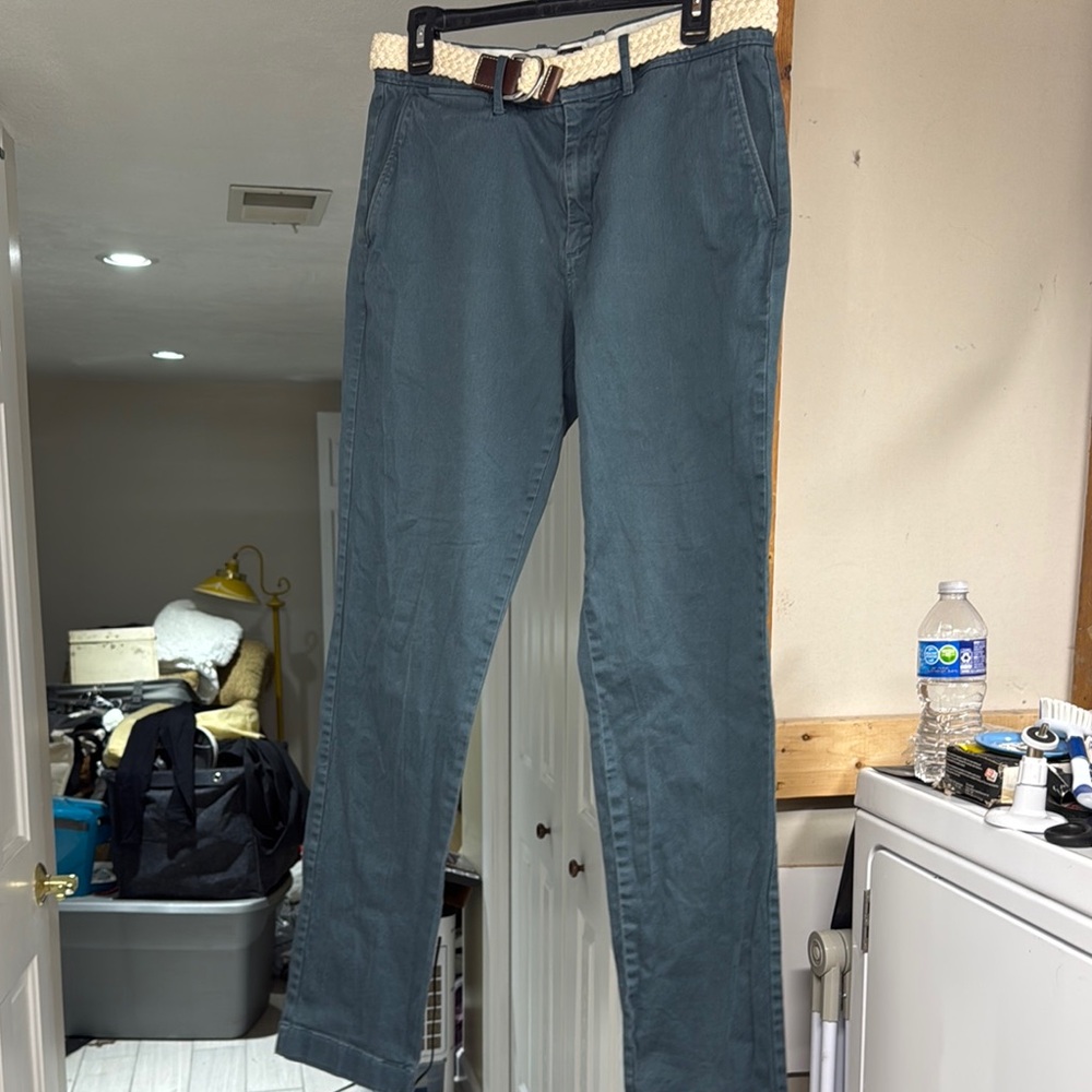 Worn Once J Crew Men's Blue Chino Pants with Cream Belt